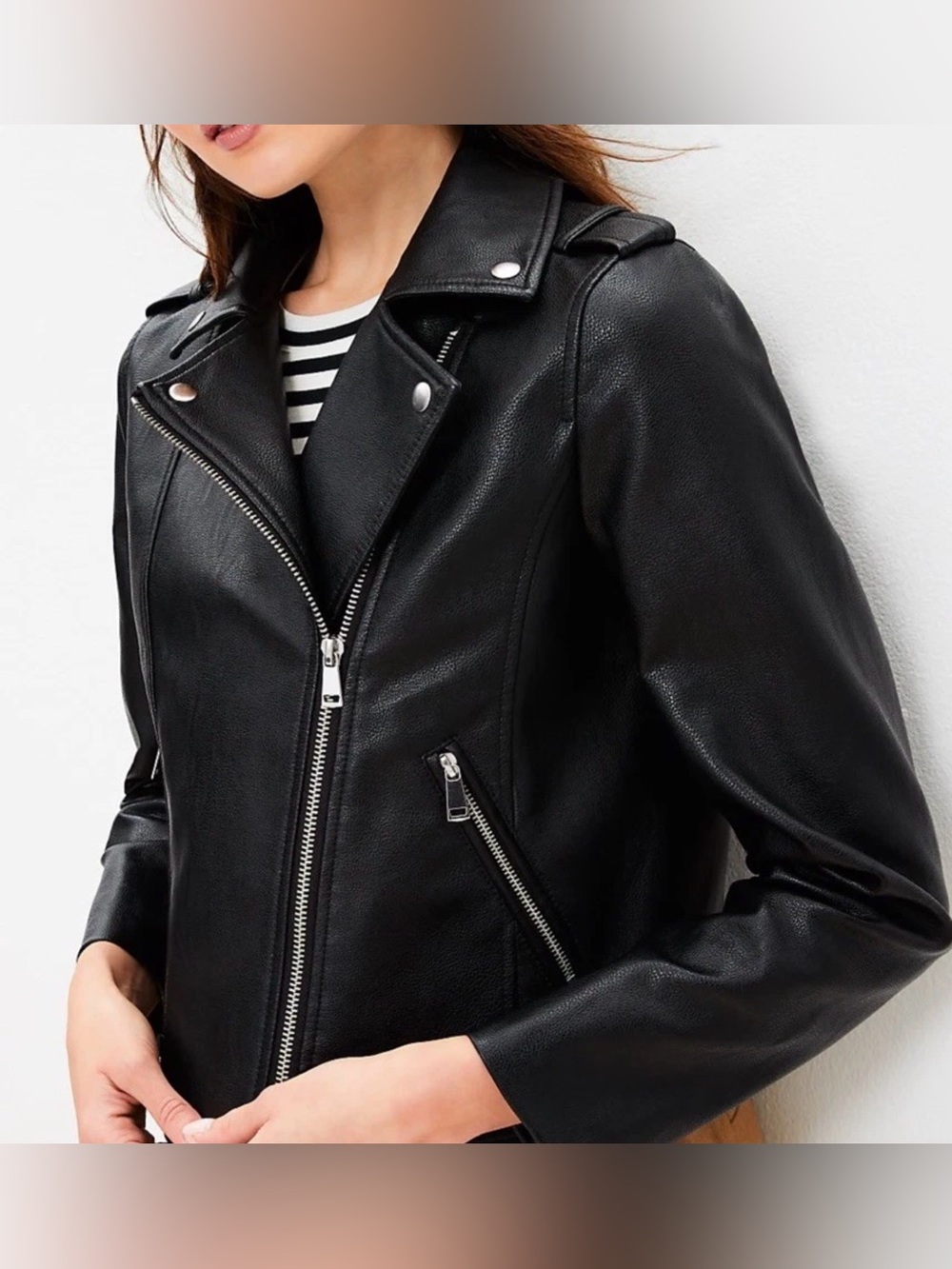 LOFT Women’s Pebbled Faux Leather Moto Jacket Black Sz S NWOT